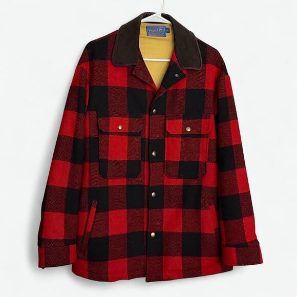 VINTAGE Pendleton Jacket Mens Medium Red Plaid Wool Shirt Outdoor Shacket